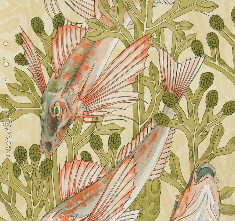 A painting of a group of fish in a plant